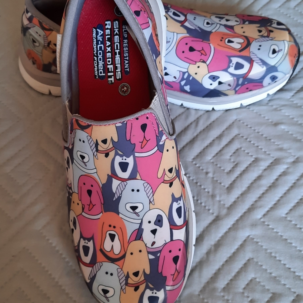 Sketchers Dog print slip on shoes, Size 9,